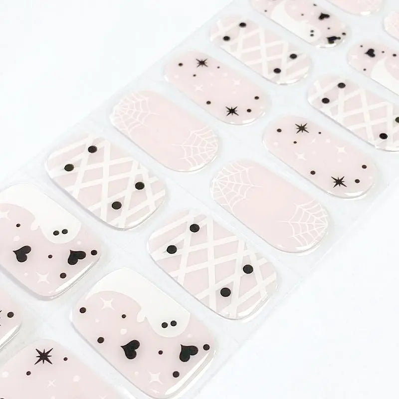 Cute and Spooky Pink Halloween Ghost Nails Semi Cured Gel Nail Strips 341