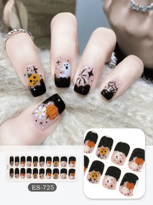 Quinnas Halloween nails, halloween nail designs, Semi-Cured Gel Nail Wraps, Halloween Semi Cured Gel Nail Strips Semi Cured Gel Nail Strips Quinnas