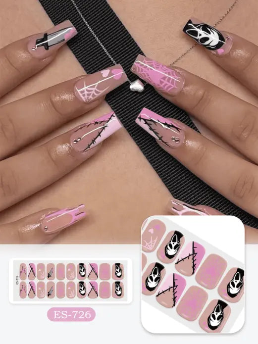 Quinnas Halloween nails, halloween nail designs, Semi-Cured Gel Nail Wraps, Halloween Semi Cured Gel Nail Strips Semi Cured Gel Nail Strips Quinnas