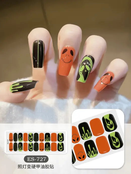 Quinnas Halloween nails, halloween nail designs, Semi-Cured Gel Nail Wraps, Halloween Semi Cured Gel Nail Strips Semi Cured Gel Nail Strips Quinnas