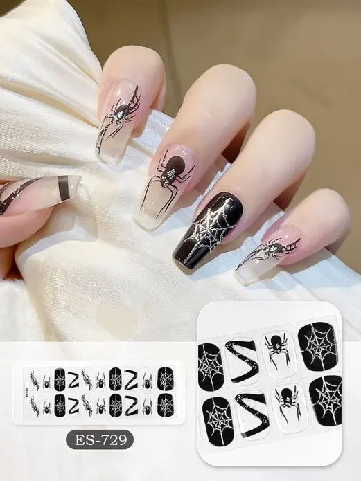Quinnas Halloween nails, halloween nail designs, Semi-Cured Gel Nail Wraps, Halloween Semi Cured Gel Nail Strips Semi Cured Gel Nail Strips Quinnas