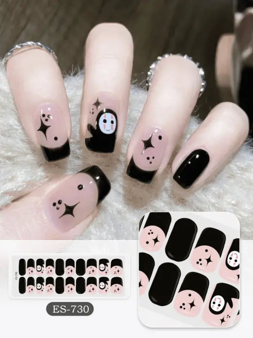 Quinnas Halloween nails, halloween nail designs, Semi-Cured Gel Nail Wraps, Halloween Semi Cured Gel Nail Strips Semi Cured Gel Nail Strips Quinnas