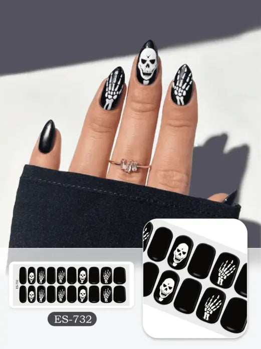 Quinnas Halloween nails, halloween nail designs, Semi-Cured Gel Nail Wraps, Halloween Semi Cured Gel Nail Strips Semi Cured Gel Nail Strips Quinnas