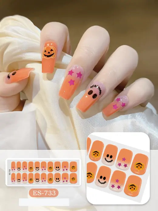 Quinnas Halloween nails, halloween nail designs, Semi-Cured Gel Nail Wraps, Halloween Semi Cured Gel Nail Strips Semi Cured Gel Nail Strips Quinnas