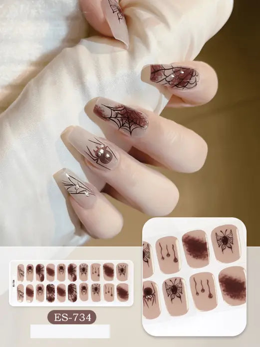 Quinnas Halloween nails, halloween nail designs, Semi-Cured Gel Nail Wraps, Halloween Semi Cured Gel Nail Strips Semi Cured Gel Nail Strips Quinnas