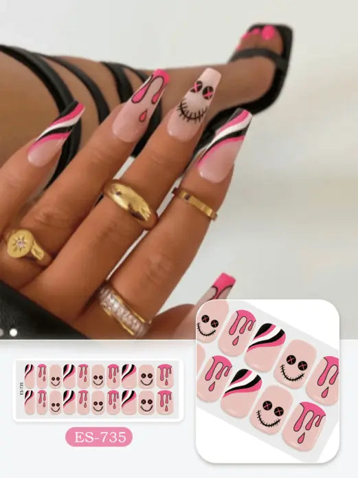 Quinnas Halloween nails, halloween nail designs, Semi-Cured Gel Nail Wraps, Halloween Semi Cured Gel Nail Strips Semi Cured Gel Nail Strips Quinnas