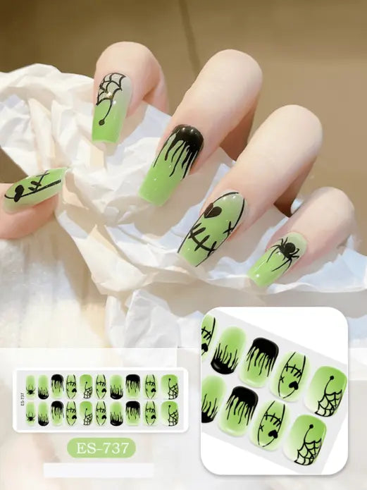 Quinnas Halloween nails, halloween nail designs, Semi-Cured Gel Nail Wraps, Halloween Semi Cured Gel Nail Strips Semi Cured Gel Nail Strips Quinnas