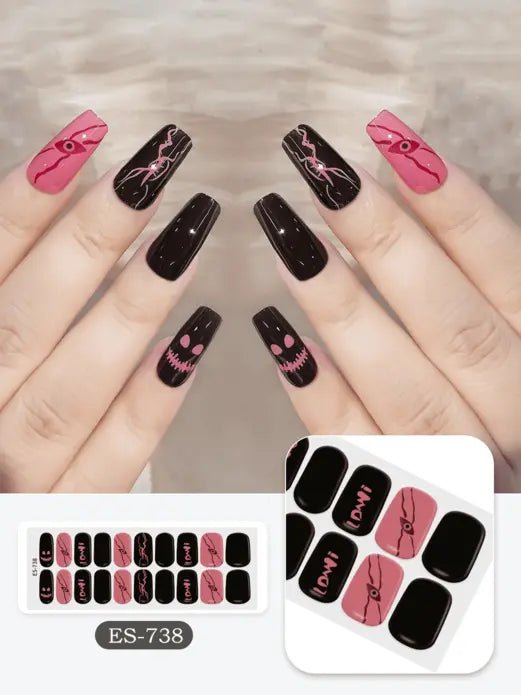 Quinnas Halloween nails, halloween nail designs, Semi-Cured Gel Nail Wraps, Halloween Semi Cured Gel Nail Strips Semi Cured Gel Nail Strips Quinnas