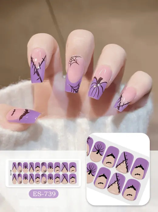 Quinnas Halloween nails, halloween nail designs, Semi-Cured Gel Nail Wraps, Halloween Semi Cured Gel Nail Strips Semi Cured Gel Nail Strips Quinnas