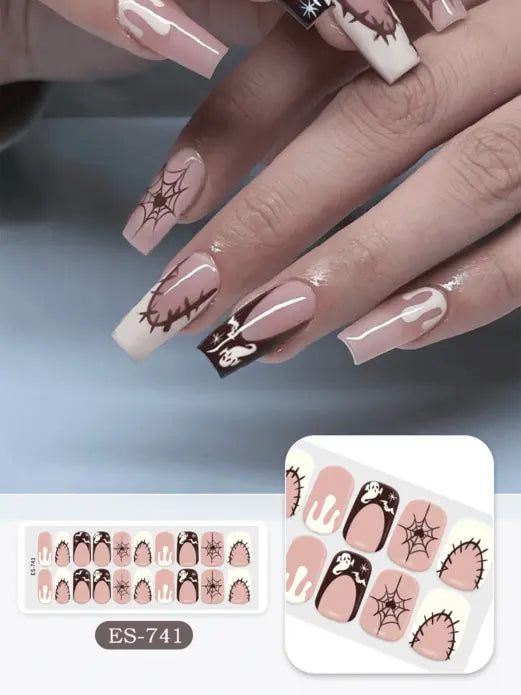 Quinnas Halloween nails, halloween nail designs, Semi-Cured Gel Nail Wraps, Halloween Semi Cured Gel Nail Strips Semi Cured Gel Nail Strips Quinnas