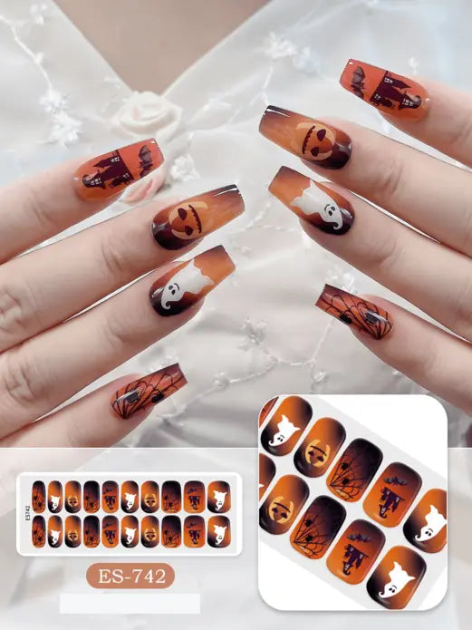 Quinnas Halloween nails, halloween nail designs, Semi-Cured Gel Nail Wraps, Halloween Semi Cured Gel Nail Strips Semi Cured Gel Nail Strips Quinnas