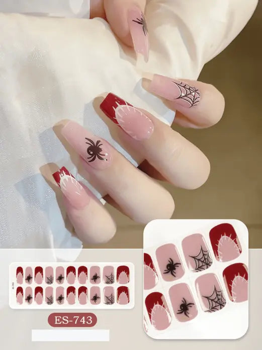 Quinnas Halloween nails, halloween nail designs, Semi-Cured Gel Nail Wraps, Halloween Semi Cured Gel Nail Strips Semi Cured Gel Nail Strips Quinnas