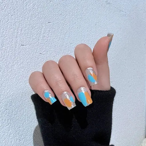 Eye catching Sparkling Sliver Glitter Nails with Polka Dot Semi Cured Gel Nail Strips - FL23Q2013