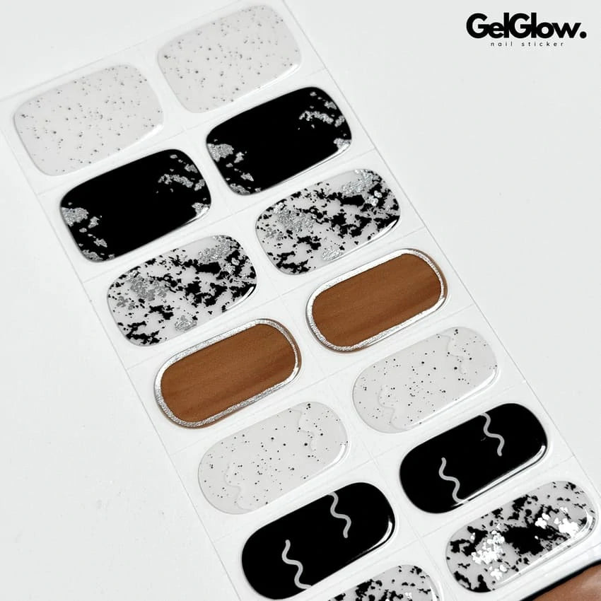Trendsetting Balck And White Marble Polka Dot Nails Semi Cured Gel Nail Strips - FL23Q2007