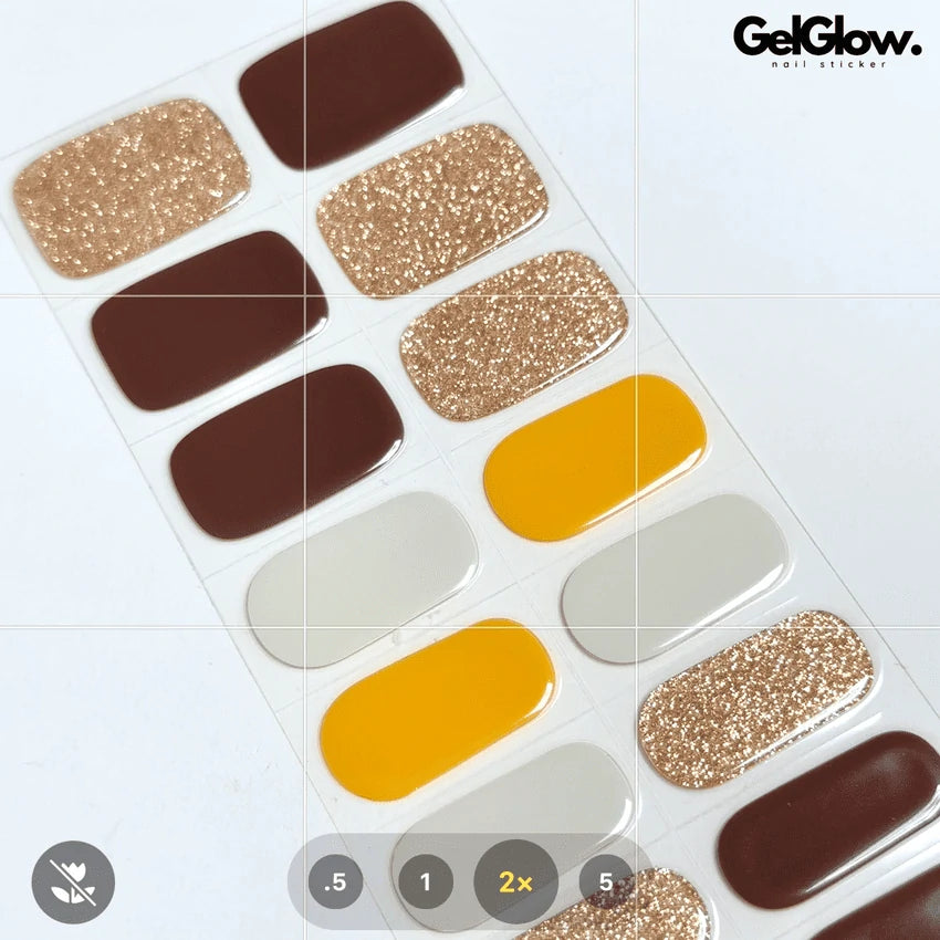 Mix Brown Nails (Brown&white&sparkly) Semi Cured Gel Nail Strips - FL23Q2021