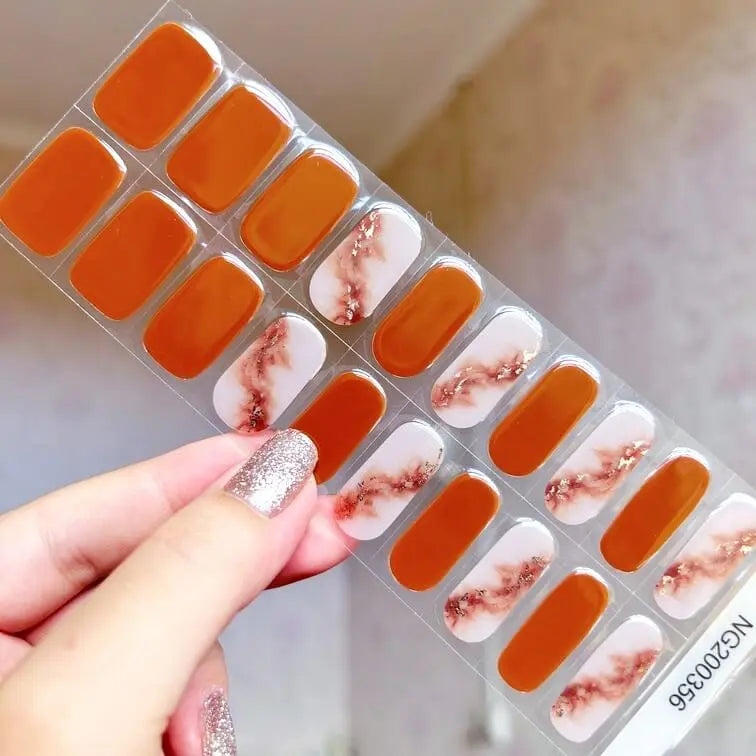 Fashionable Orange Nails Semi Cured Gel Nail Strips