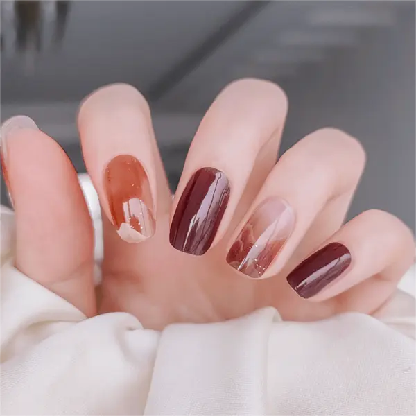Glitter Brown Nails Modern Mismatched Nails Semi Cured Gel Nail Strips