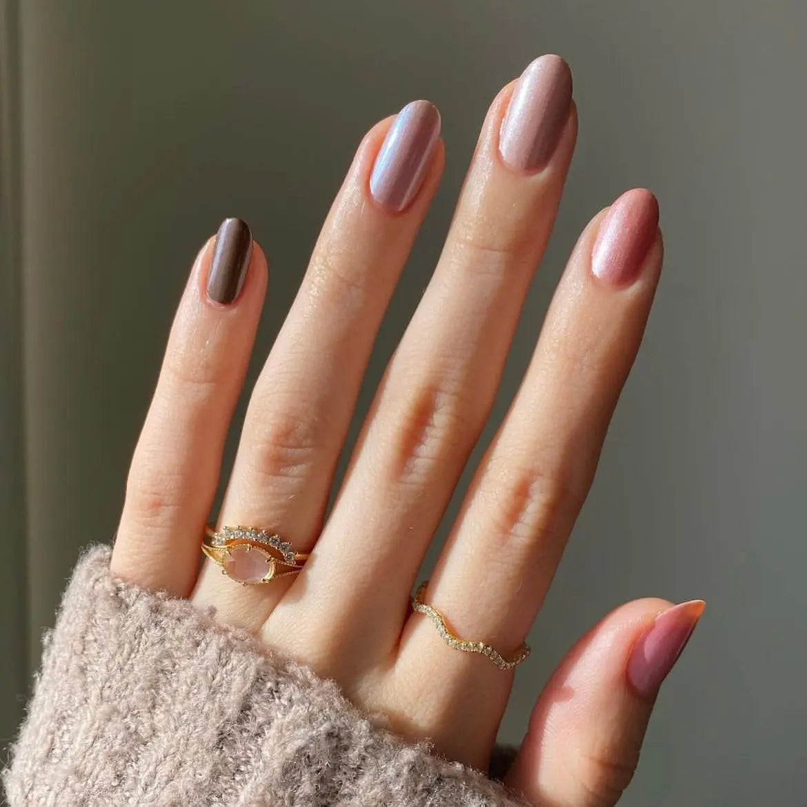 Glossy Brown Autumn Shades Semi Cured Gel Nail Strips