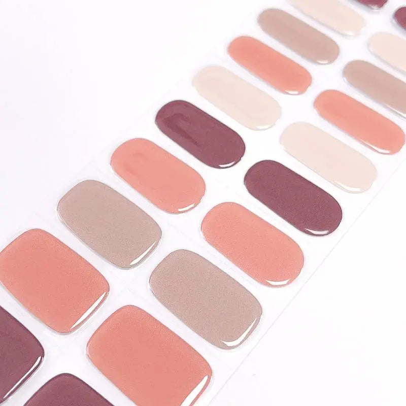 Glossy Brown Autumn Shades Semi Cured Gel Nail Strips 048