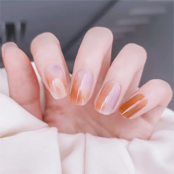 Glossy Marble Print Nails Semi Cured Gel Nail Strips