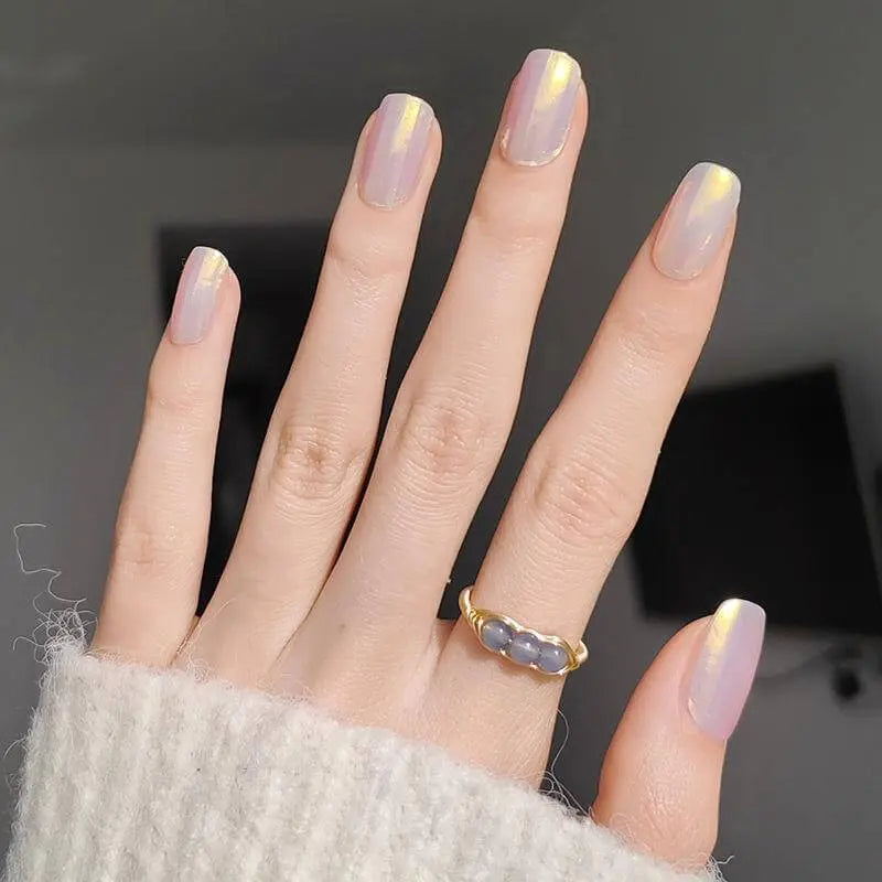 Glossy Pearl Aurora Chrome Nails Semi Cured Gel Nail Strips