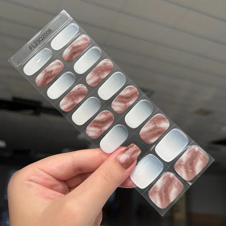 Fall Nail Ideas Unique Shiny Ombre Nails Semi Cured Gel Nail Strips - FL23Q2008 Quinnas