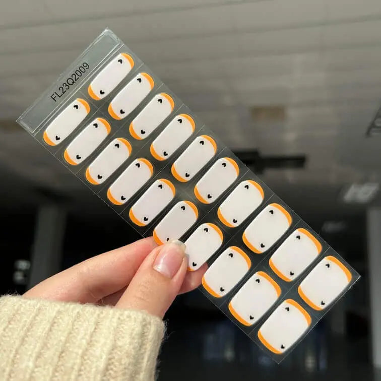 Edgy Yet Elegant Nude French Nails with Black Heart Semi Cured Gel Nail Strips - FL23Q2009 Quinnas