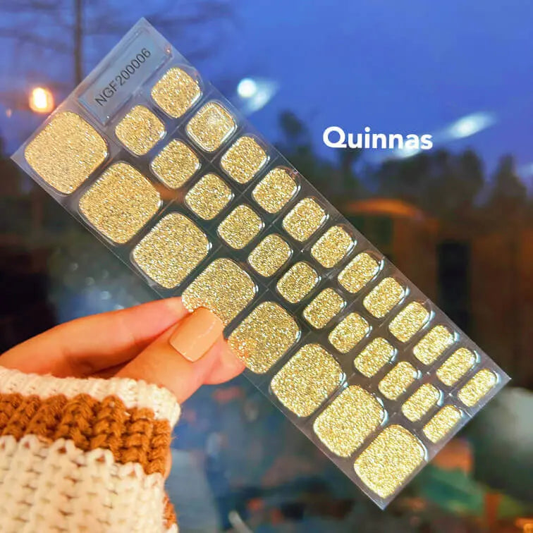 Gold Glitter Toe Nails Semi Cured Gel Nail Strips - NGF200006 Quinnas