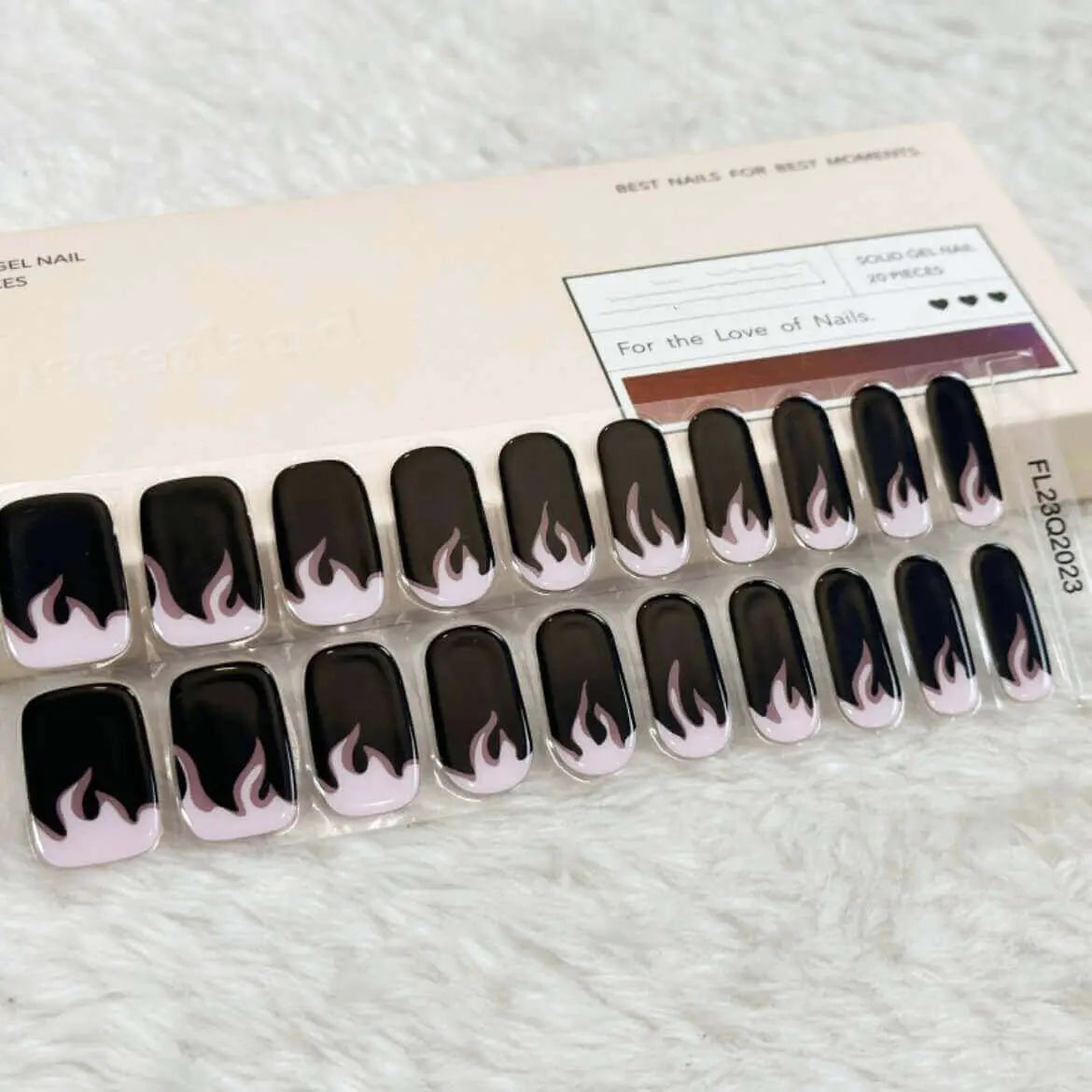 Y2K Black & Pink Flame Nails with Design Semi Cured Gel Nail Strips - FL23Q2023 Quinnas