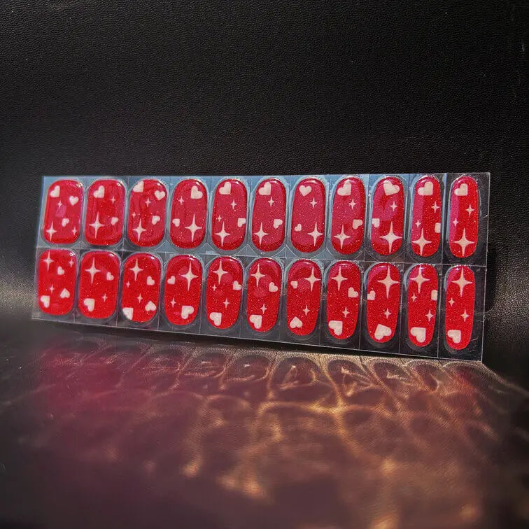 Red Glitter Christmas Nails Semi Cured Gel Nail Strips - UVG60006 Quinnas