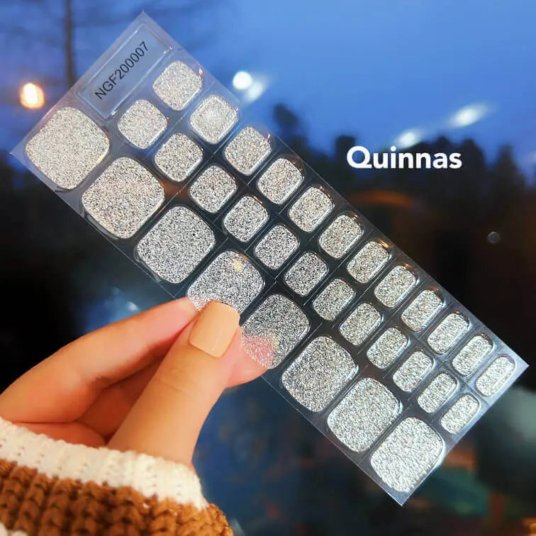 Latest Silver Pedicure Designs Semi Cured Gel Nail Strips - NGF200007 Quinnas