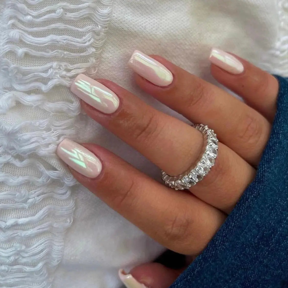 Lightning Pearl Aurora Chrome Nails Semi Cured Gel Nail Strips