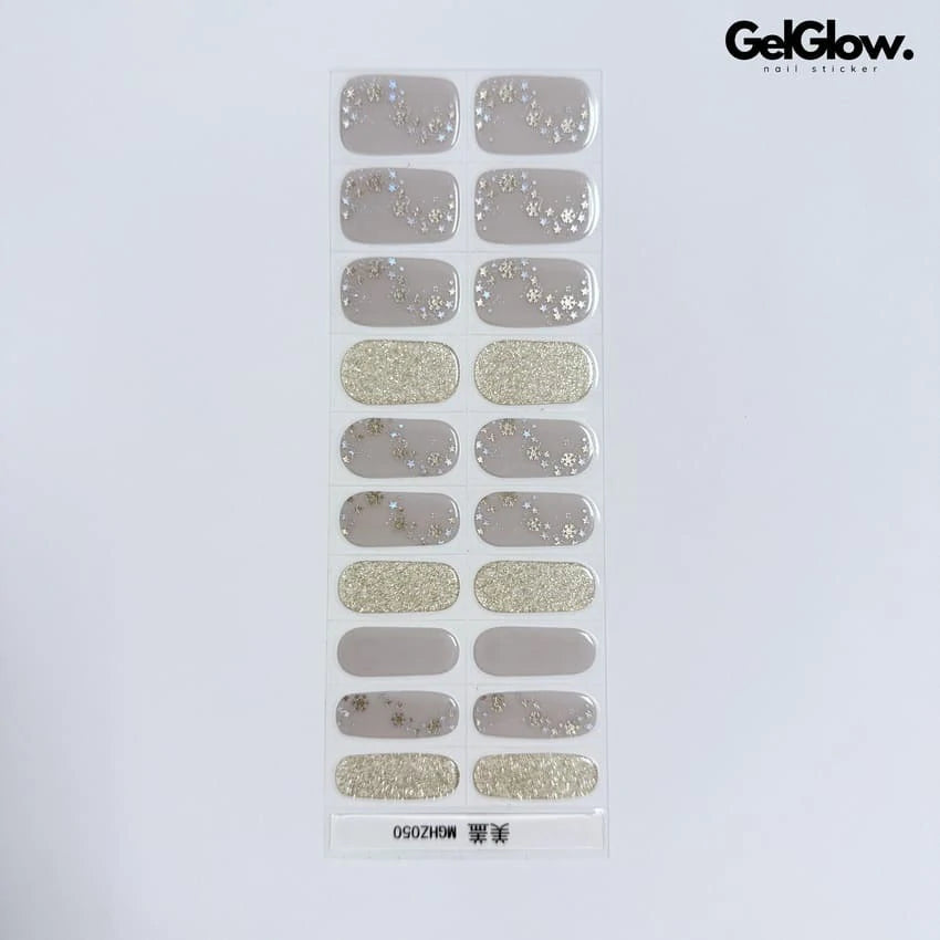 Snowflake Nail Art Gold Snowflake Nails Winter Nails Semi Cured Gel Nail Strips - MGHZ050