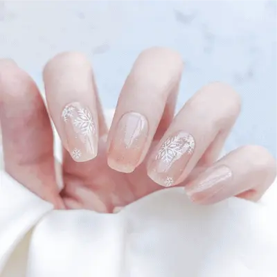 Winter Nail Designs Nude Snowflake Nails Semi Cured Gel Nail Strips - MGHZ100 Quinnas
