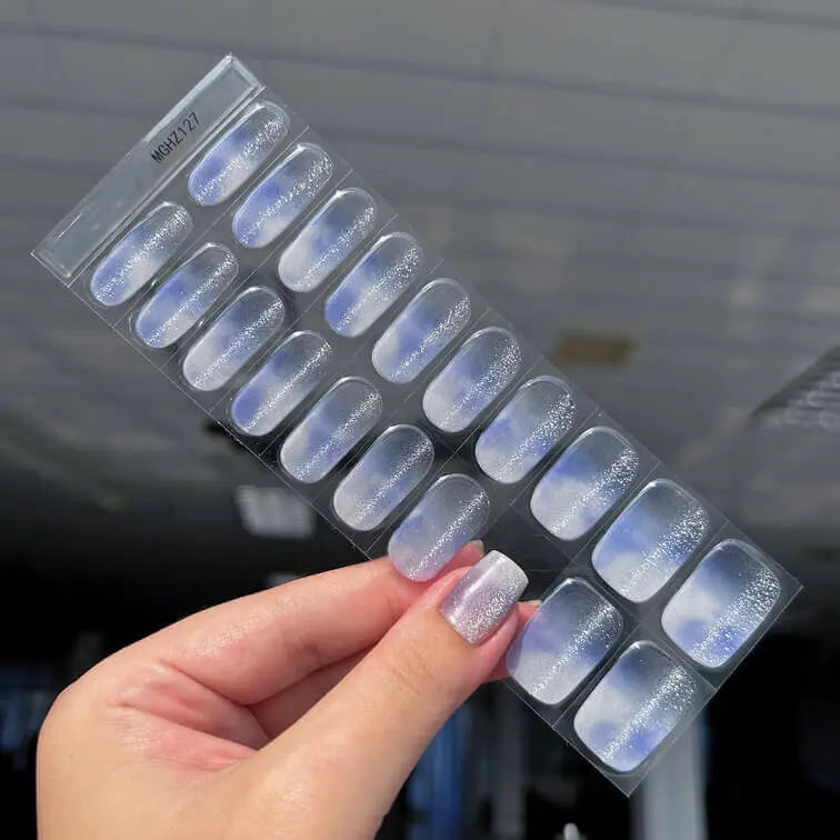 Dreamiest Blue Cat Eye Nails Semi Cured Gel Nail Strips - MGHZ127 Quinnas