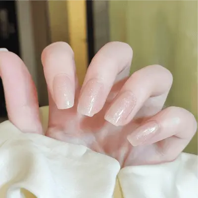 Spring Nail Design Sparkling Nude Glitter Nails Semi Cured Gel Nail Strips - MGHZ141 Quinnas