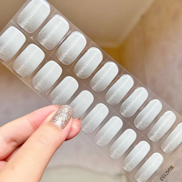 White Gradient Nail French Ombre Cat Eye Nails Semi Cured Gel Nail Strips - MGHZ153 Quinnas