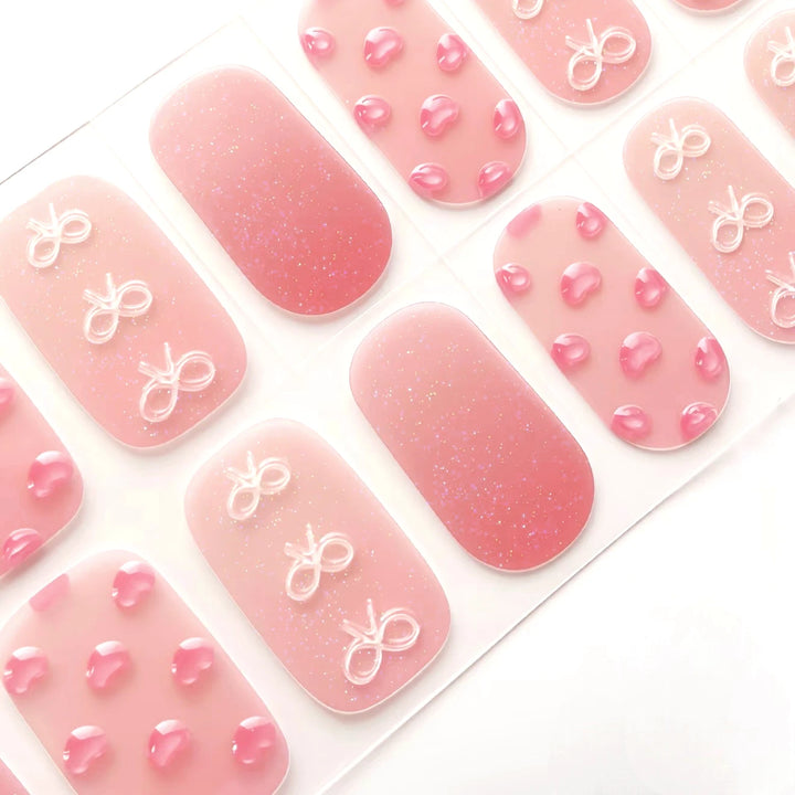 Pink Heart & Bow｜3D Gel Nail Wraps - MK0059