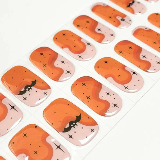 Matte Halloween Nails Pumpkin Bats and Stars Semi Cured Gel Nail Strips 2