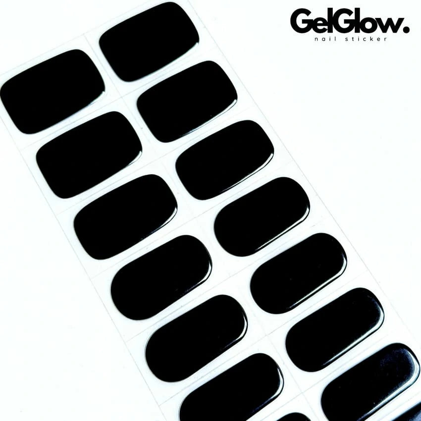 Patent Leather Black Nail Designs Semi Cured Gel Nail Strips - NG200004