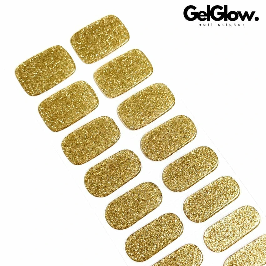 Super Sparkling Gold Glitter Semi Cured Gel Nail Strips - NG200026