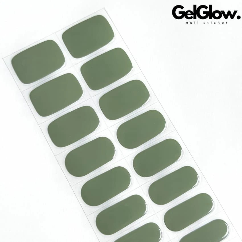 Spring Nails Color Glossy Solid Color Olive Green Nails Semi Cured Gel Nail Strips - NG200028