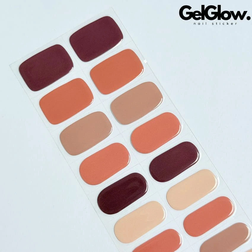 Glossy Brown Autumn Shades Semi Cured Gel Nail Strips - NG200048