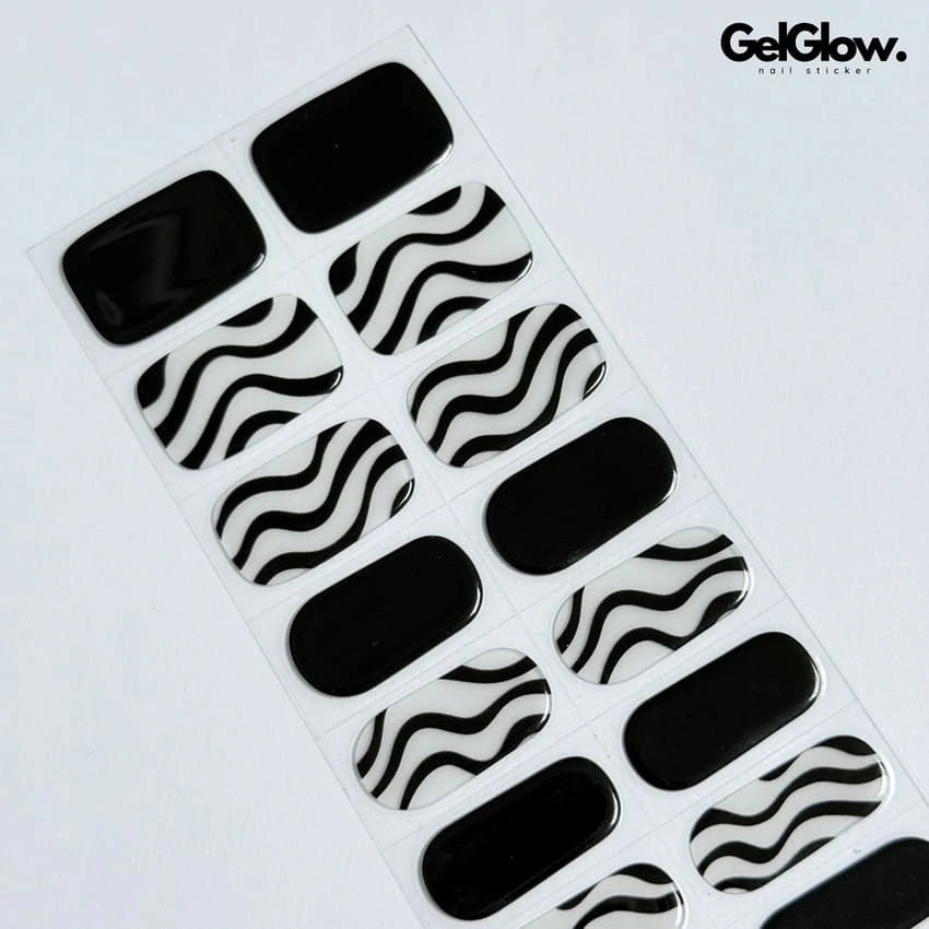 Black Winter Nail Designs Swirl Design Nails Semi Cured Gel Nail Strips - NG200054