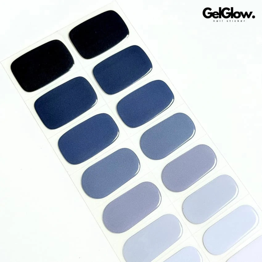 ⁦Gradient Different Shades Of Blue Nails Semi Cured Gel Nail Strips - NG200136