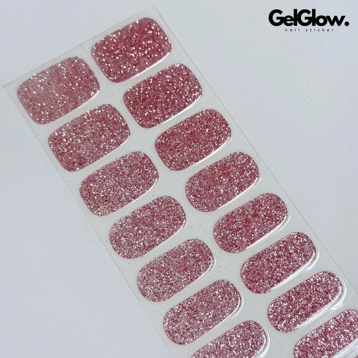 Sparkling Pink Glitter Nails Semi Cured Gel Nail Strips