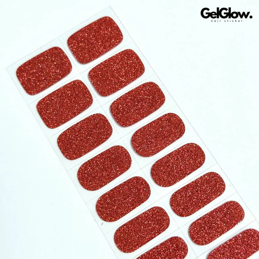Summer Nails Sparkle Red Glitter Nails Semi Cured Gel Nail Strips - NG200151