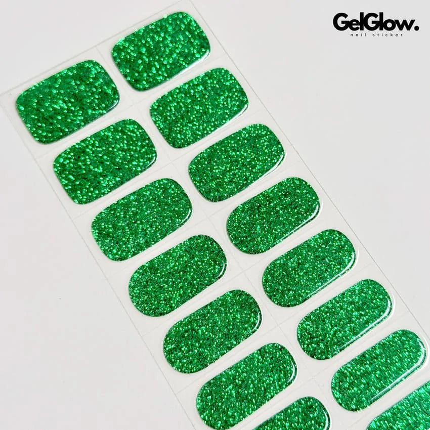 Classic Sparkling Crystal Green Glitter Nails Christmas Nails Semi Cured Gel Nail Strips - NG200152