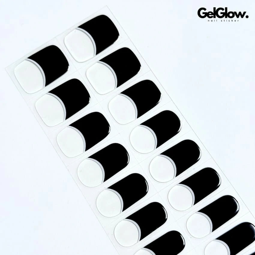 Black French Tip Nail Ideas Classic Black French Manicure With White Lines Semi Cured Gel Nail Strips - NG200156