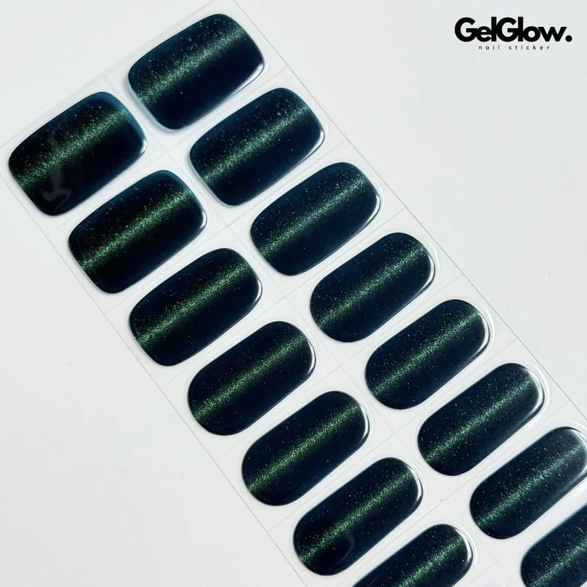 Coolest Dark Green Cat Eye Nails Semi Cured Gel Nail Strips - NG200165